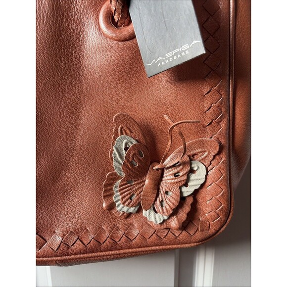 NWT Via Spiga Authentic Gorgeous Apricot Leather Butterfly Handle Bag - Picture 2 of 5